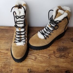 Marc Fisher Women's Nalina Shearling Trim Cold Weather Boots Tan 9.5M